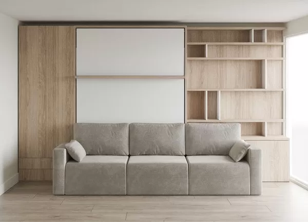 Royal Queen Wall Bed with Sectional Sofa Wardrobe and Bookcase Set 181