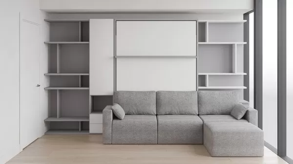 Royal Queen Wall Bed with Sectional Sofa Wardrobe and Bookcase Set 186