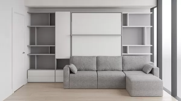 Royal Queen Wall Bed with Sectional Sofa Wardrobe and Bookcase Set 188