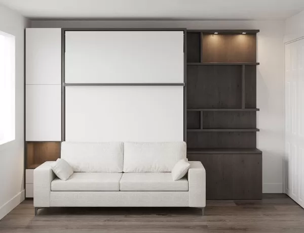 Royal Queen Wall Bed with Sectional Sofa Wardrobe and Bookcase Set 193