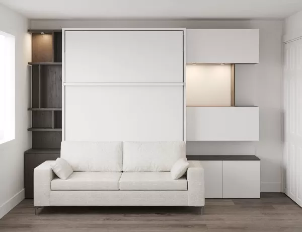 Royal Queen Wall Bed with Sectional Sofa Wardrobe and Bookcase Set 195