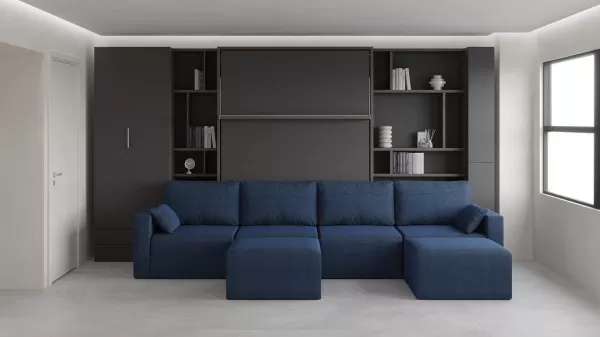 Royal Queen Wall Bed with Sectional Sofa Wardrobe and Bookcase Set 2