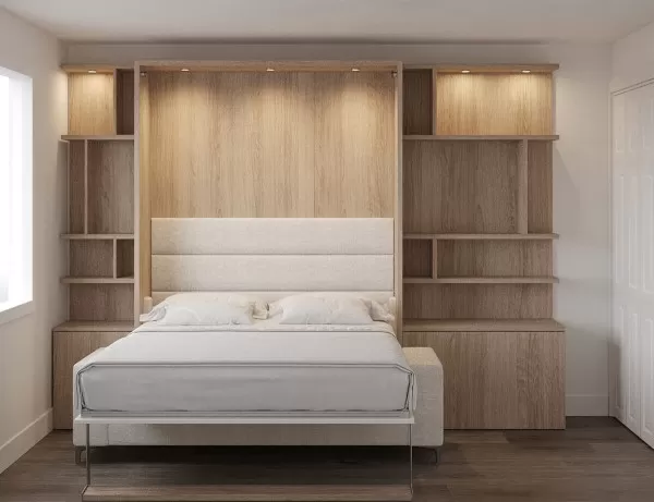 Royal Queen Wall Bed with Sectional Sofa Wardrobe and Bookcase Set 202