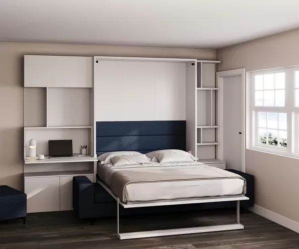 Royal Queen Wall Bed with Sectional Sofa Wardrobe and Bookcase Set 204