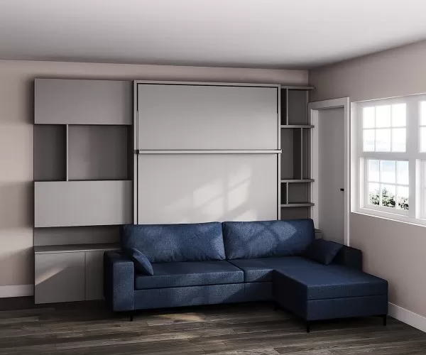 Royal Queen Wall Bed with Sectional Sofa Wardrobe and Bookcase Set 205