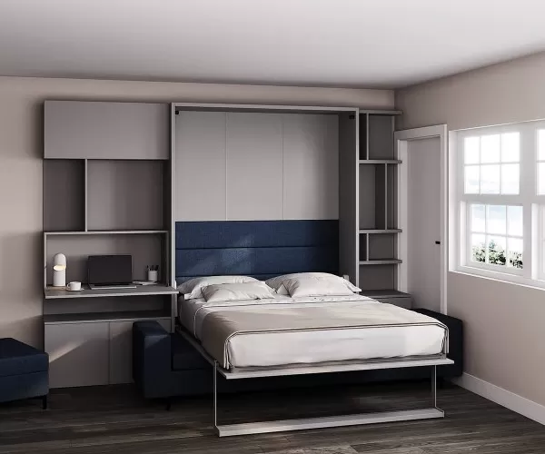 Royal Queen Wall Bed with Sectional Sofa Wardrobe and Bookcase Set 206