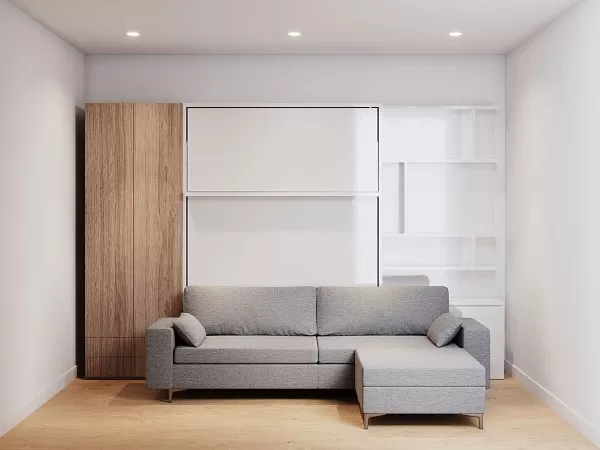 Royal Queen Wall Bed with Sectional Sofa Wardrobe and Bookcase Set 209