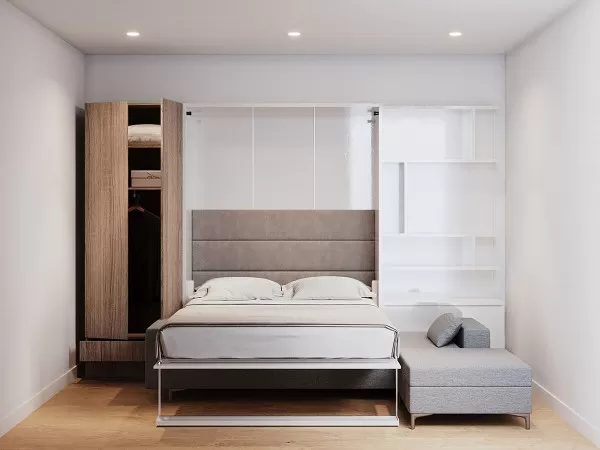 Royal Queen Wall Bed with Sectional Sofa Wardrobe and Bookcase Set 210