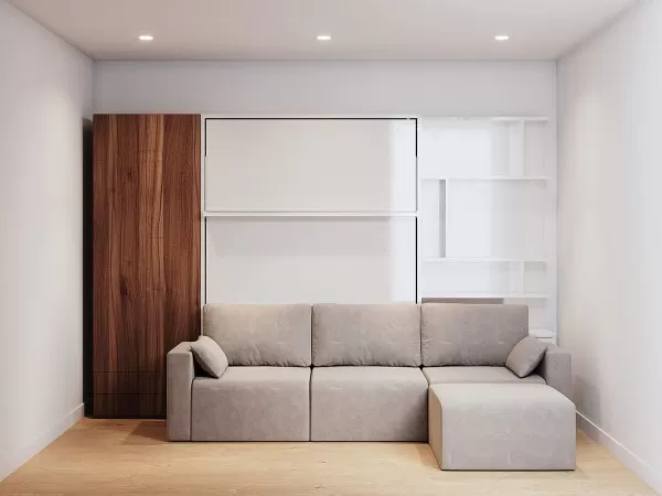 Royal Queen Wall Bed with Sectional Sofa Wardrobe and Bookcase Set 211