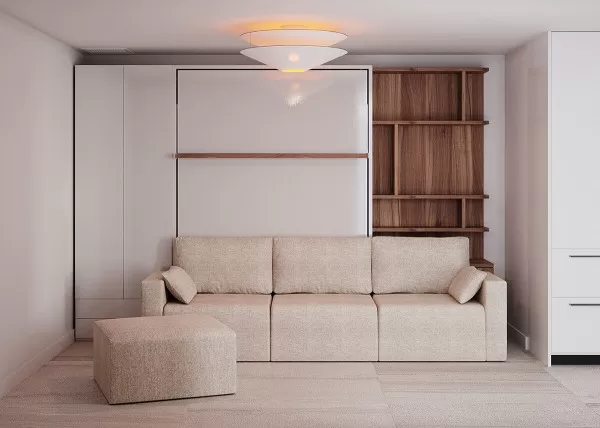 Royal Queen Wall Bed with Sectional Sofa Wardrobe and Bookcase Set 216