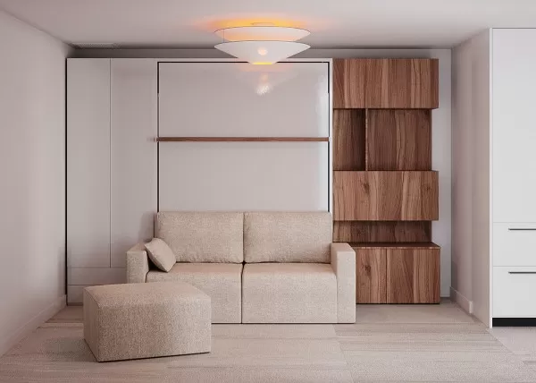 Royal Queen Wall Bed with Sectional Sofa Wardrobe and Bookcase Set 217