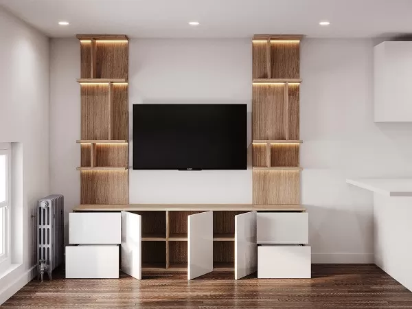 Royal Queen Wall Bed with Sectional Sofa Wardrobe and Bookcase Set 222