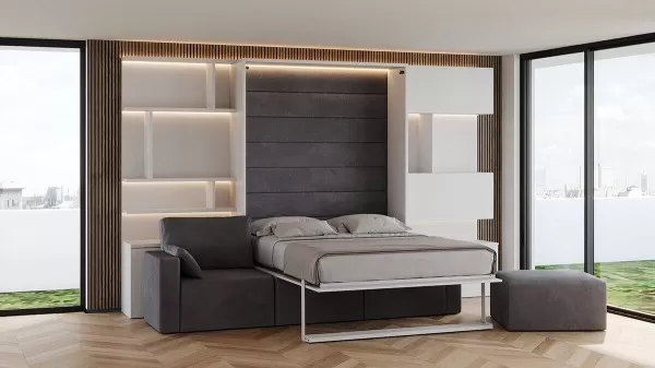 Royal Queen Wall Bed with Sectional Sofa Wardrobe and Bookcase Set 225