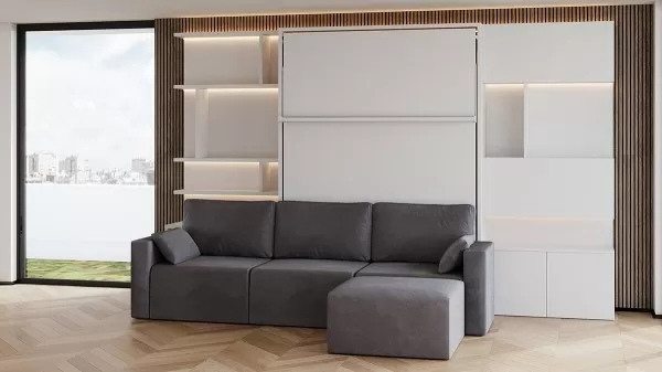 Royal Queen Wall Bed with Sectional Sofa Wardrobe and Bookcase Set 226