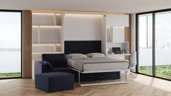 Royal Queen Wall Bed with Sectional Sofa Wardrobe and Bookcase Set 228