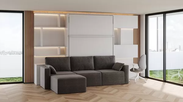 Royal Queen Wall Bed with Sectional Sofa Wardrobe and Bookcase Set 229