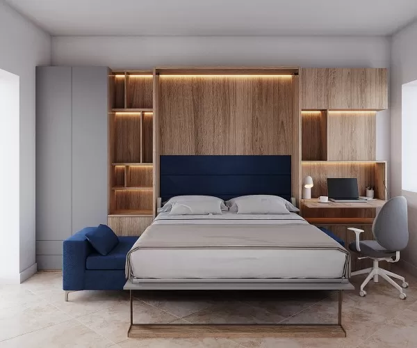 Royal Queen Wall Bed with Sectional Sofa Wardrobe and Bookcase Set 235