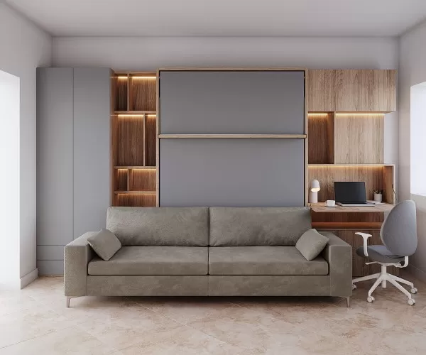 Royal Queen Wall Bed with Sectional Sofa Wardrobe and Bookcase Set 237