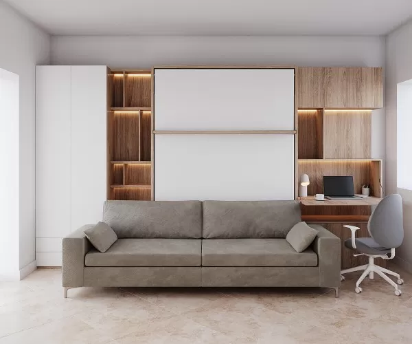 Royal Queen Wall Bed with Sectional Sofa Wardrobe and Bookcase Set 238