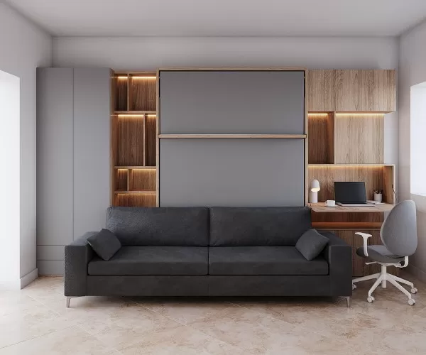 Royal Queen Wall Bed with Sectional Sofa Wardrobe and Bookcase Set 239