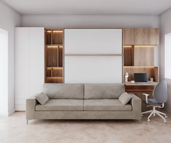 Royal Queen Wall Bed with Sectional Sofa Wardrobe and Bookcase Set 241