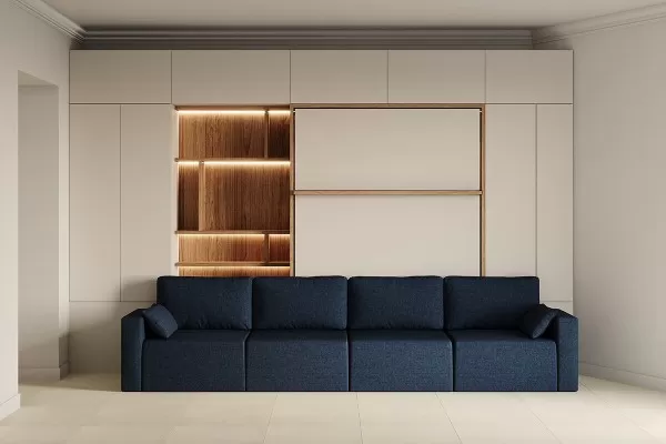 Royal Queen Wall Bed with Sectional Sofa Wardrobe and Bookcase Set 258