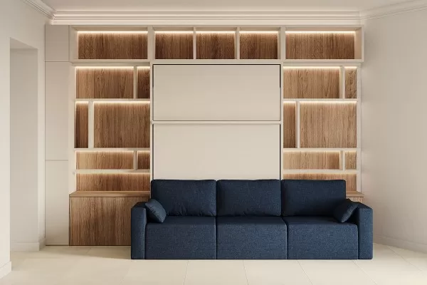 Royal Queen Wall Bed with Sectional Sofa Wardrobe and Bookcase Set 260