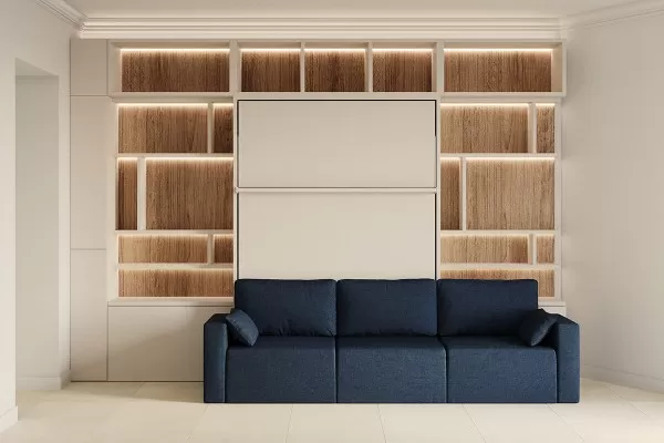 Royal Queen Wall Bed with Sectional Sofa Wardrobe and Bookcase Set 261