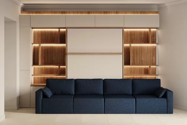 Royal Queen Wall Bed with Sectional Sofa Wardrobe and Bookcase Set 263