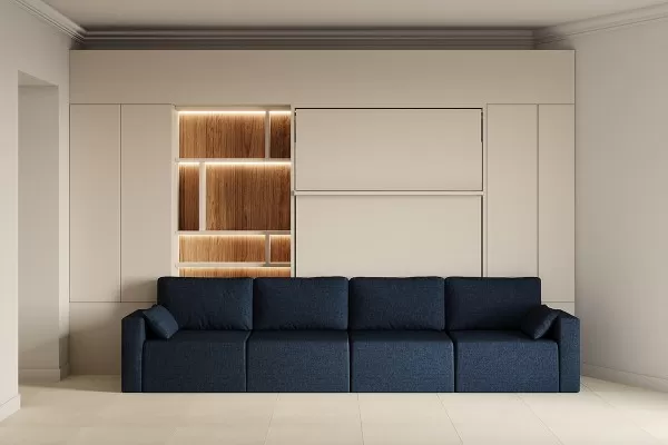 Royal Queen Wall Bed with Sectional Sofa Wardrobe and Bookcase Set 264