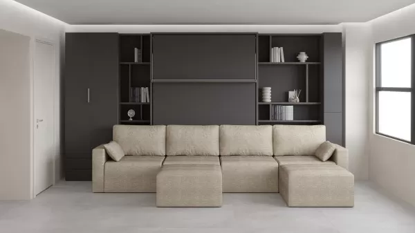 Royal Queen Wall Bed with Sectional Sofa Wardrobe and Bookcase Set 3