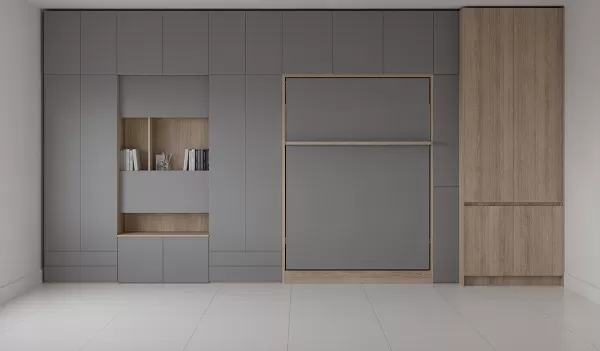 Royal Queen Wall Bed with Sectional Sofa Wardrobe and Bookcase Set 31