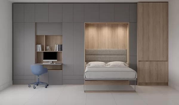 Royal Queen Wall Bed with Sectional Sofa Wardrobe and Bookcase Set 32