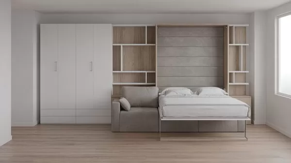 Royal Queen Wall Bed with Sectional Sofa Wardrobe and Bookcase Set 34