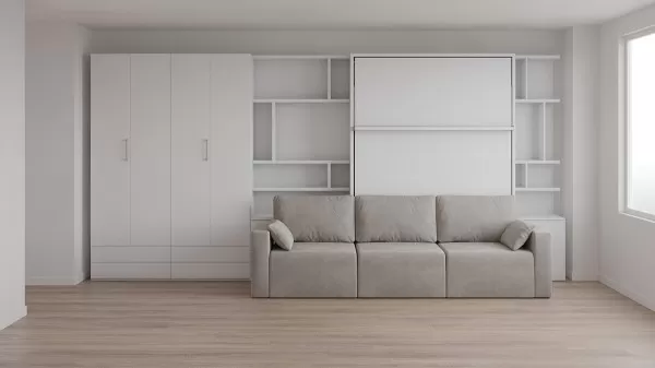 Royal Queen Wall Bed with Sectional Sofa Wardrobe and Bookcase Set 35