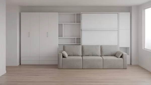 Royal Queen Wall Bed with Sectional Sofa Wardrobe and Bookcase Set 36