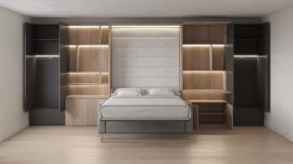 Royal Queen Wall Bed with Sectional Sofa Wardrobe and Bookcase Set 38