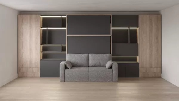 Royal Queen Wall Bed with Sectional Sofa Wardrobe and Bookcase Set 39