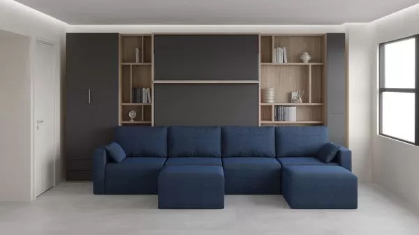 Royal Queen Wall Bed with Sectional Sofa Wardrobe and Bookcase Set 4