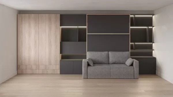 Royal Queen Wall Bed with Sectional Sofa Wardrobe and Bookcase Set 41