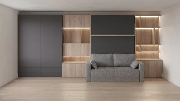 Royal Queen Wall Bed with Sectional Sofa Wardrobe and Bookcase Set 42