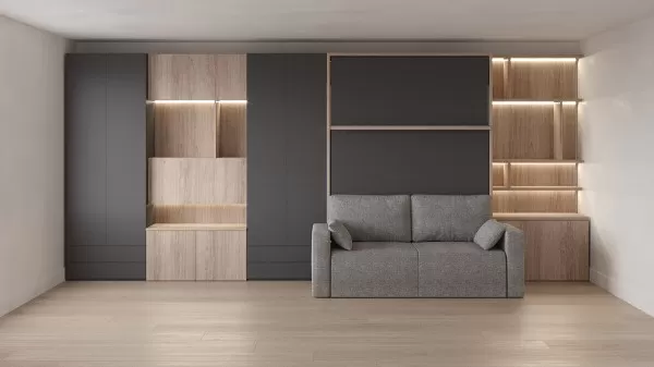 Royal Queen Wall Bed with Sectional Sofa Wardrobe and Bookcase Set 43