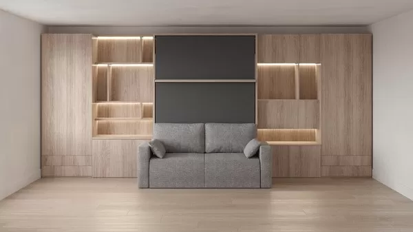 Royal Queen Wall Bed with Sectional Sofa Wardrobe and Bookcase Set 44