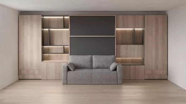 Royal Queen Wall Bed with Sectional Sofa Wardrobe and Bookcase Set 45