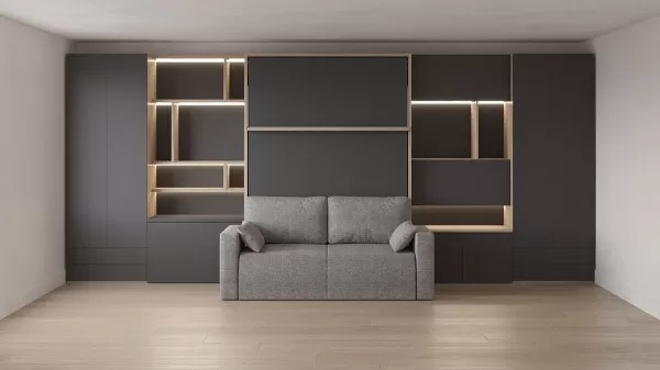 Royal Queen Wall Bed with Sectional Sofa Wardrobe and Bookcase Set 46