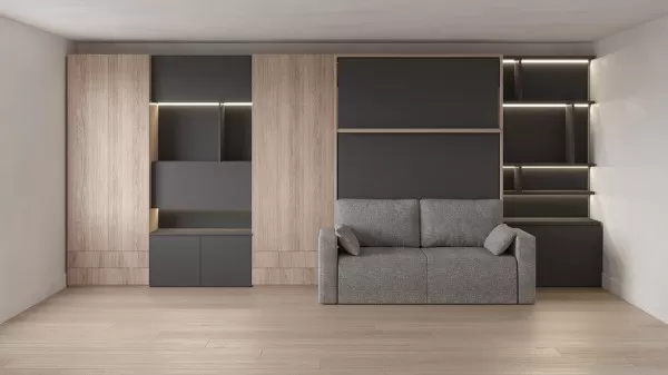 Royal Queen Wall Bed with Sectional Sofa Wardrobe and Bookcase Set 47