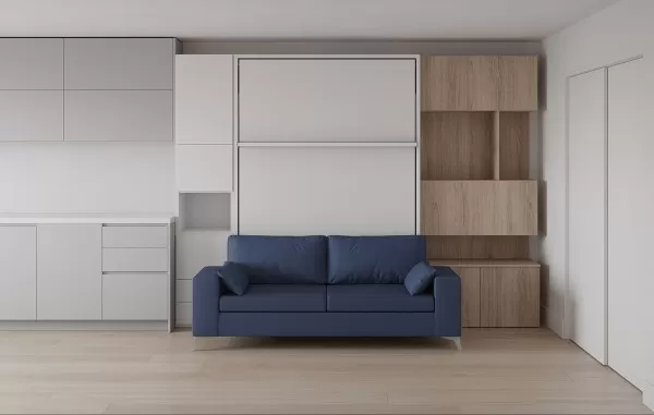 Royal Queen Wall Bed with Sectional Sofa Wardrobe and Bookcase