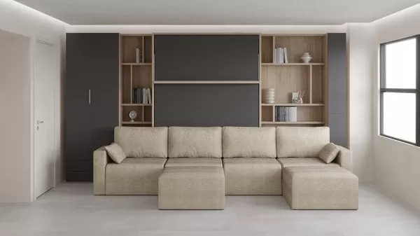 Royal Queen Wall Bed with Sectional Sofa Wardrobe and Bookcase Set 5