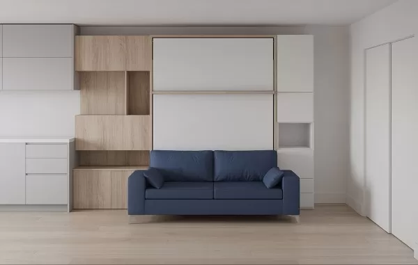 Royal Queen Wall Bed with Sectional Sofa Wardrobe and Bookcase Set 50