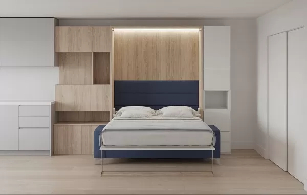 Royal Queen Wall Bed with Sectional Sofa Wardrobe and Bookcase Set 51